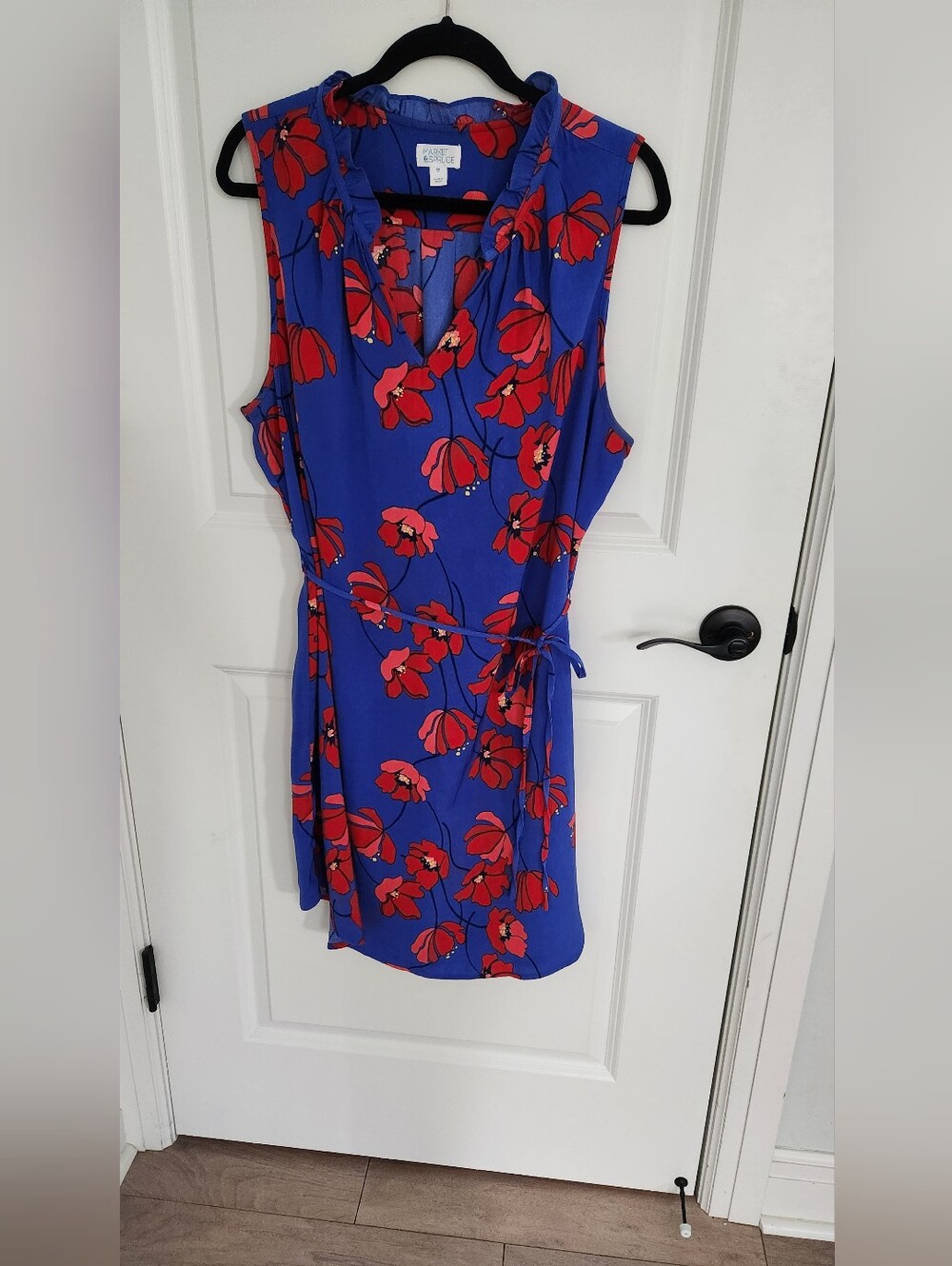 Market & Spruce Royal Blue Dress with Red Floral Print